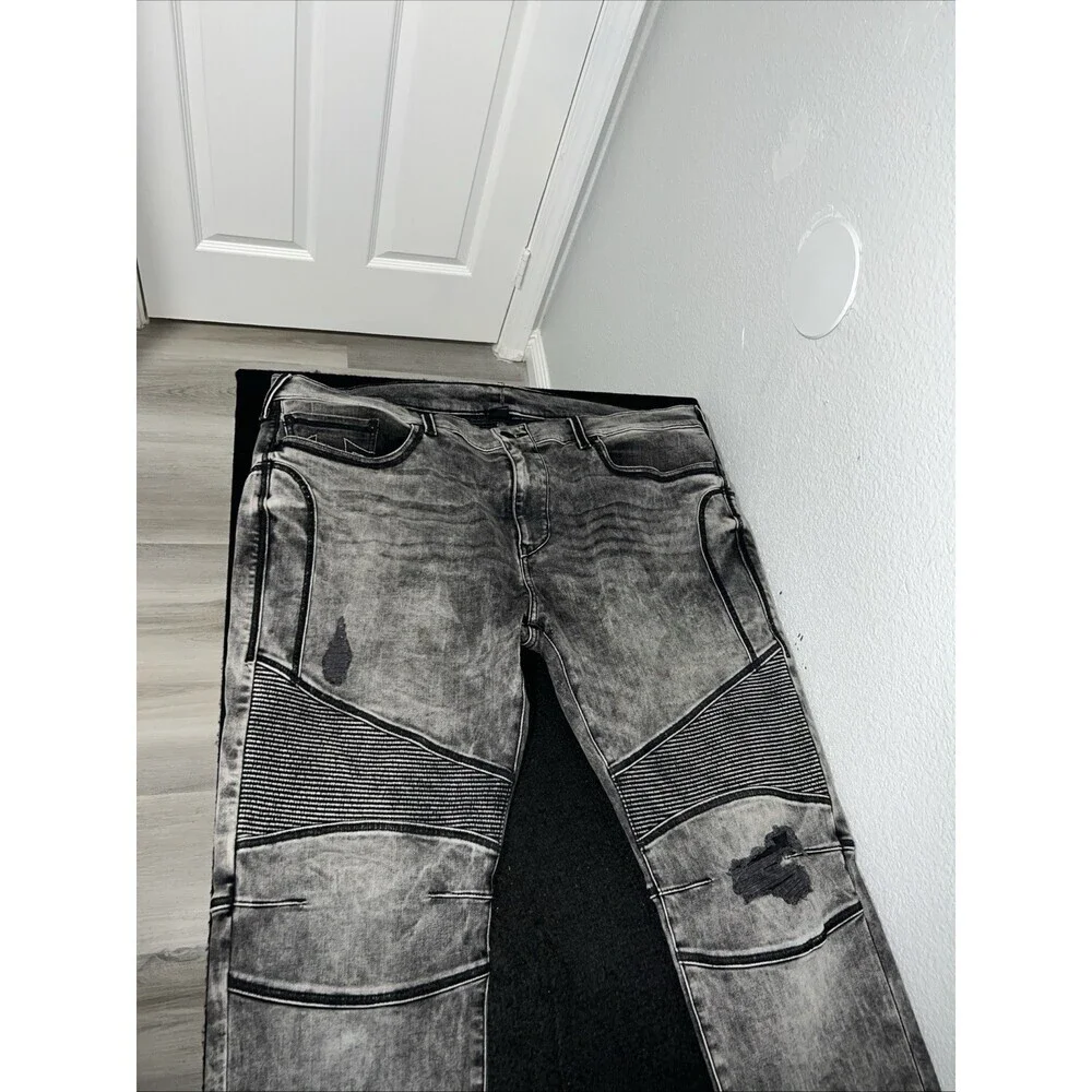 True Religion relaxed moto distressed charcoal black jeans mens 42 x 32
